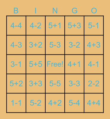 Subtraction & Addition 5 and below Bingo Card