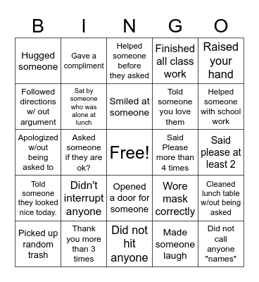 Kindness Bingo Card