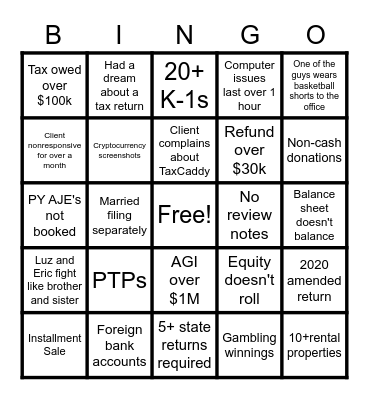 Tax Season Bingo Card