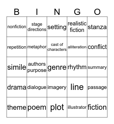 Poetry/Drama Bingo Card