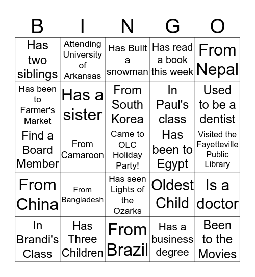 Ozark Literacy Bingo Card
