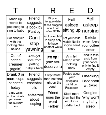 Sleepless Mom Bingo Card