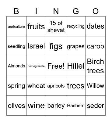 Tu B'shvat BINGO Card