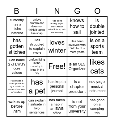 SLS Icebreaker Bingo Part 2 Bingo Card