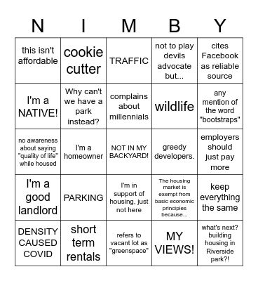 We're in a housing crisis! Why shouldn't we build housing? Bingo Card