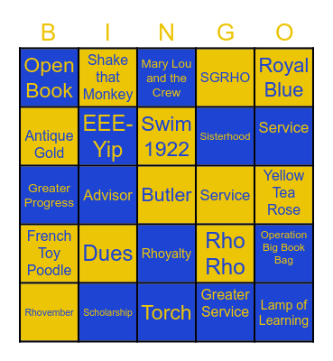 Sigma Gamma Rho Bingo Card