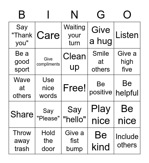 Kindess Bingo Card