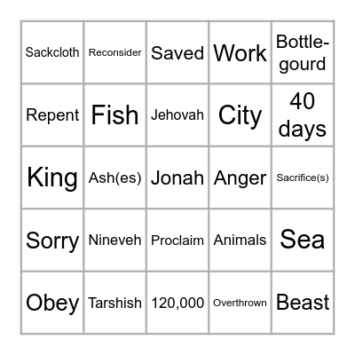 Listen to the Words of Jonah Bingo Card
