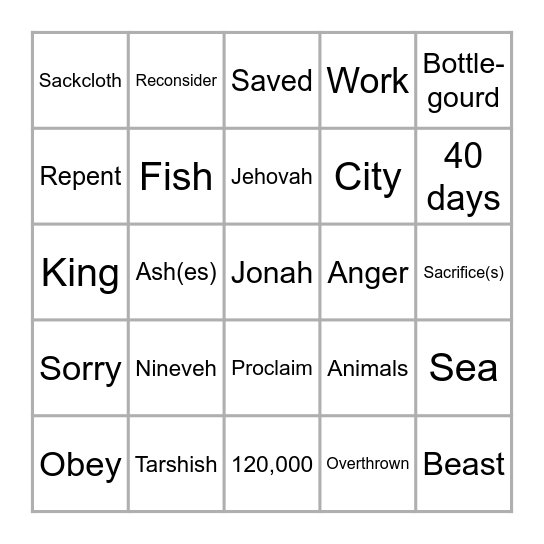 Listen to the Words of Jonah Bingo Card