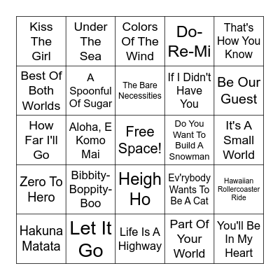 Disney Bingo Card