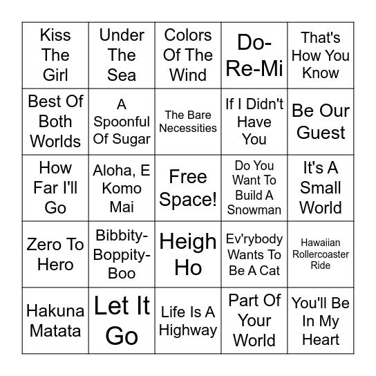 Disney Bingo Card