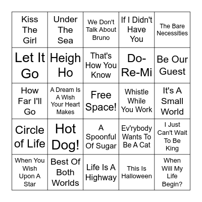 Disney Bingo Card