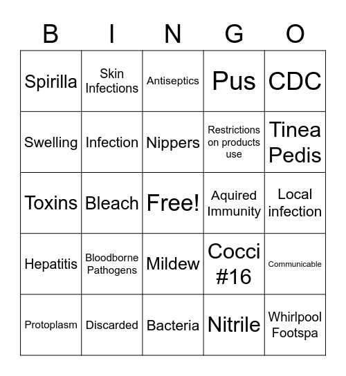 Infection Control Bingo Card