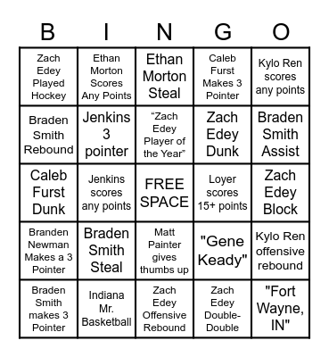 Purdue Basketball Bingo 2022 Bingo Card