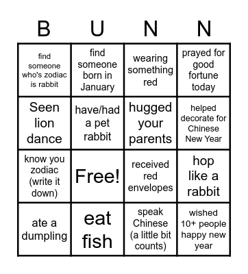 Lunar New Year Bingo (if you or find someone...) Bingo Card