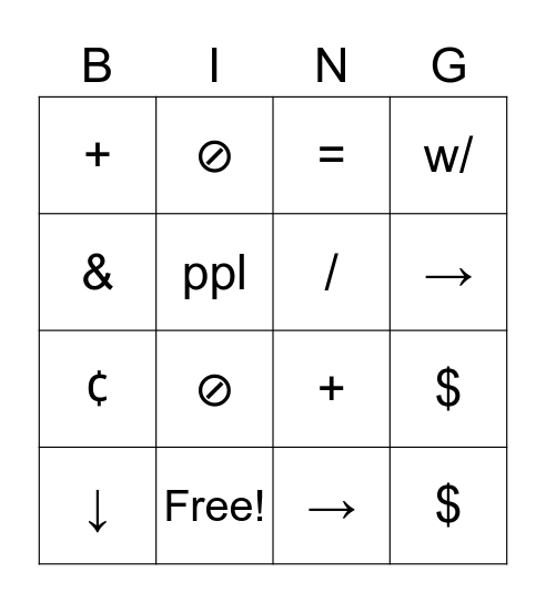 Note-Taking Symbols Bingo Card