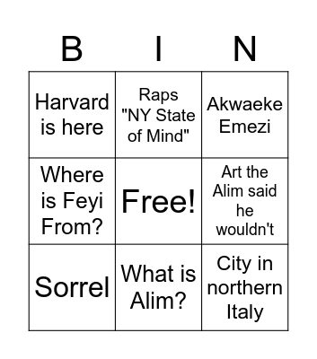 Untitled Bingo Card