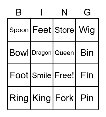 Phonics Bingo Card