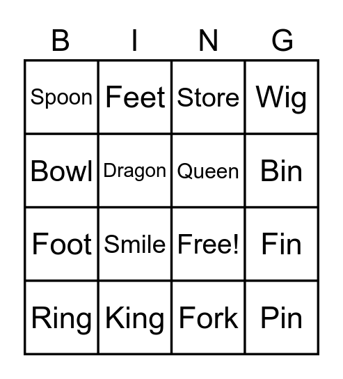 Phonics Bingo Card