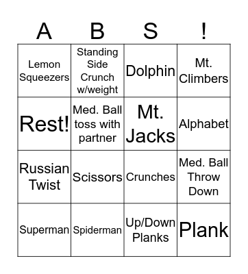 Abs Bingo Card