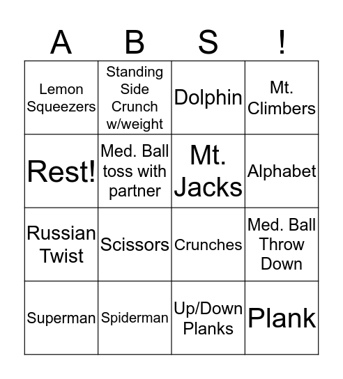 Abs Bingo Card