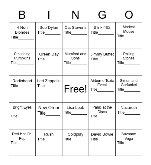 Music Bingo Card