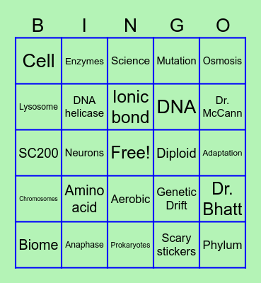 Biology Club Bingo Card