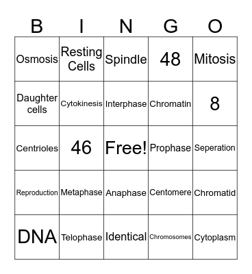 Cell Cycle Bingo Card