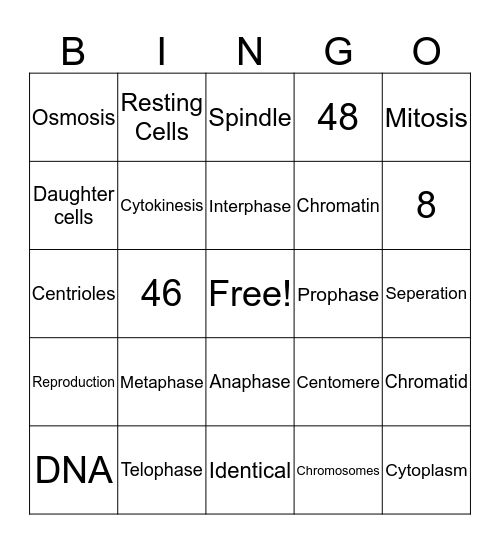 Cell Cycle Bingo Card