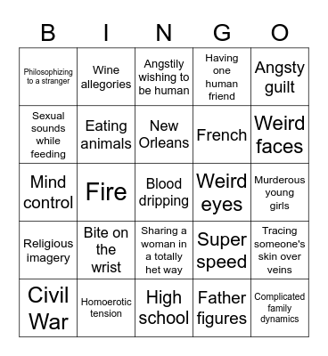 Vampire Bingo Card