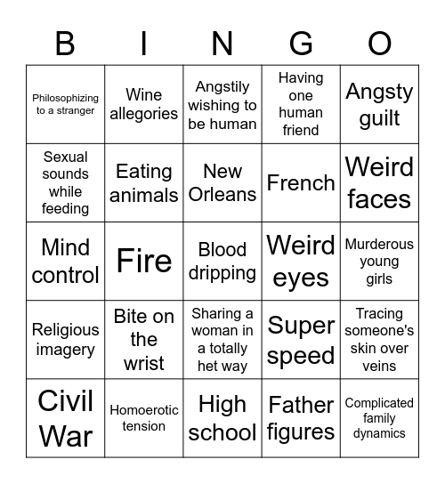 Vampire Bingo Card