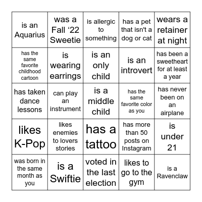 Find Someone Who... Bingo Card