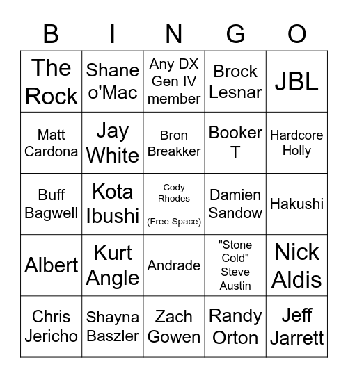 2023 Rumble Surprise Entrant Bingo Card