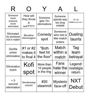 Royal Rumble 2023 Bingo Card