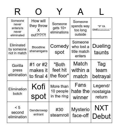 Royal Rumble 2023 Bingo Card