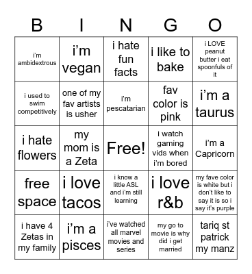 Untitled Bingo Card