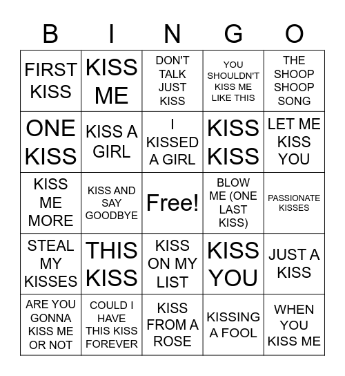 KISSING BOOTH Bingo Card
