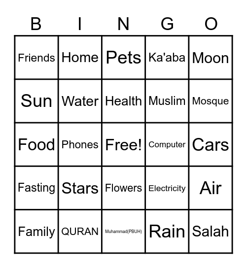 GRATITUDE Bingo Card