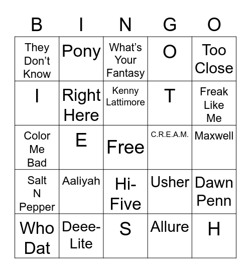 90’s Music Bingo Card