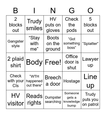 Chicago PD Bingo Card