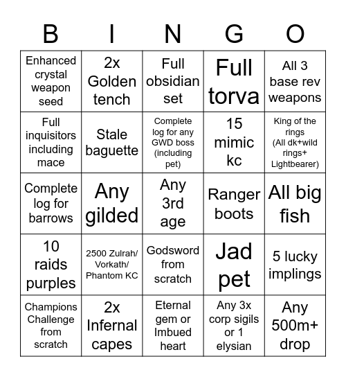 OSRS Hardcore Bingo Card