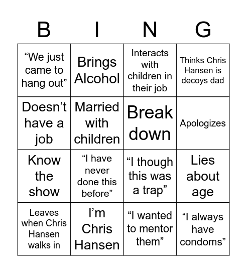 To catch a predator Bingo Card