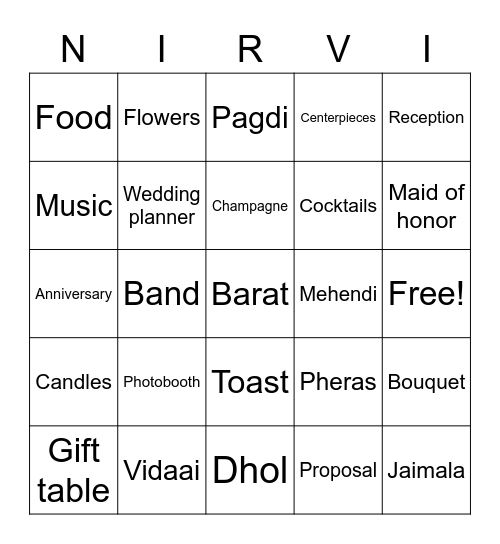 Shaadi wala Bingo Card