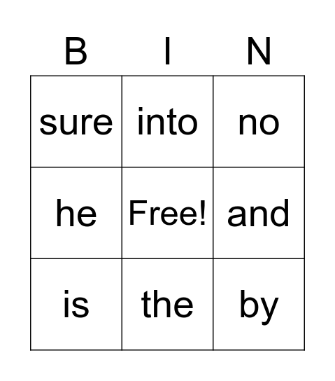 Tricky Word Bingo Card