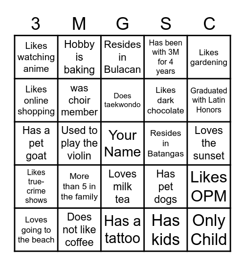 GTKY Bingo: 3M GSC Edition Bingo Card