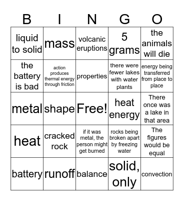 Science Review Bingo Card