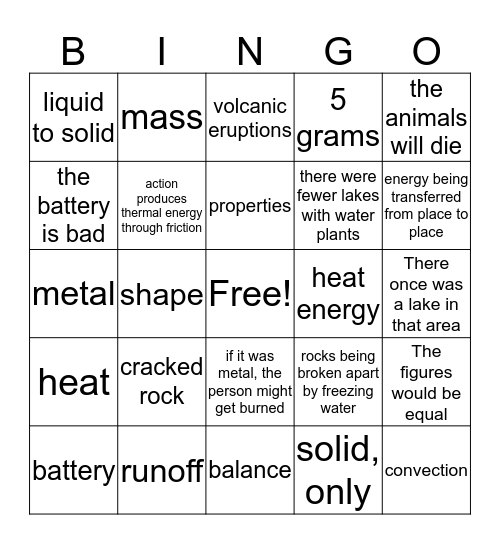 Science Review Bingo Card