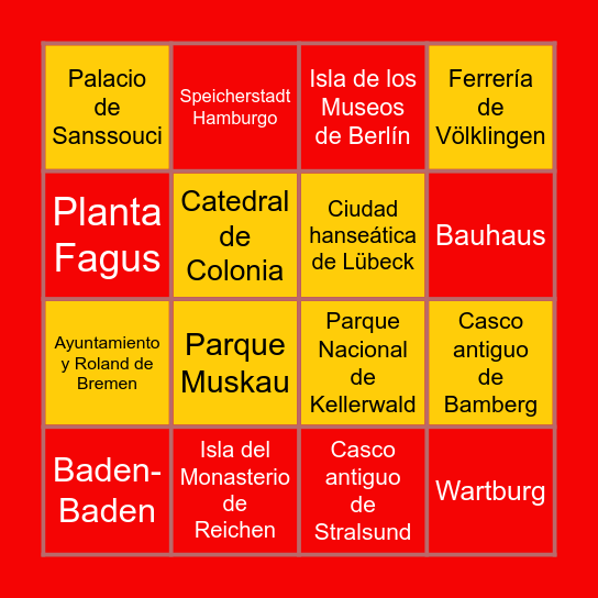 Patrimonio de la humanidad de la UNESCO Bingo Card