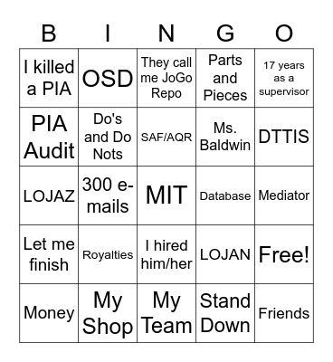 JoGo Bingo Card