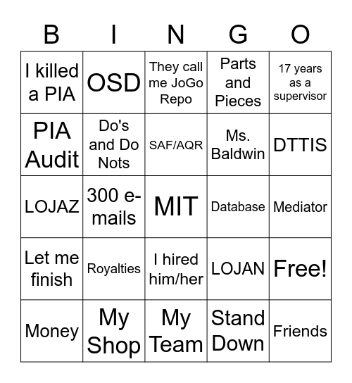 JoGo Bingo Card